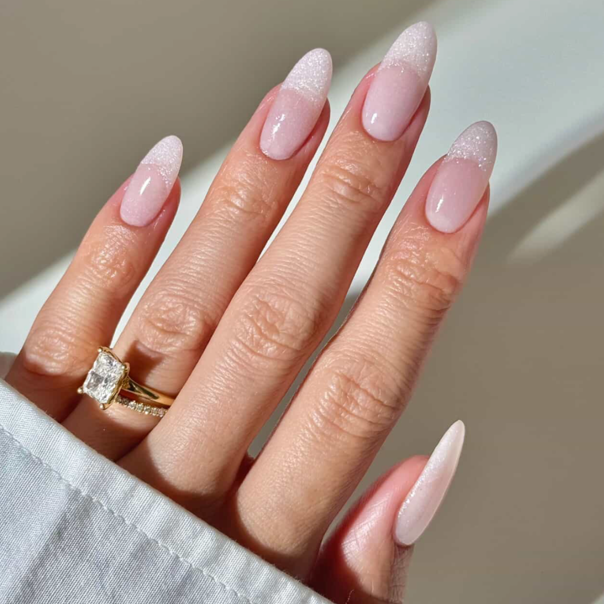engagement party shimmery french nails - french tip nails